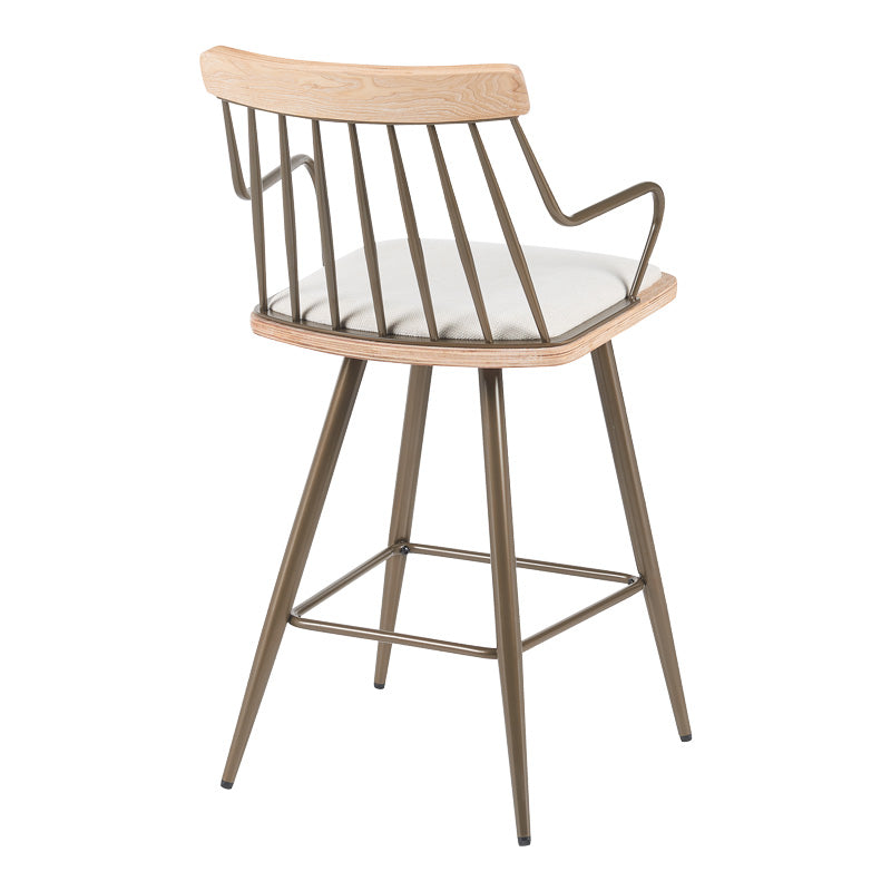 Scaun de bar cu suport Posse, metal Bronz & Lemn Wash, Alb Bej, 48x54x92 cm