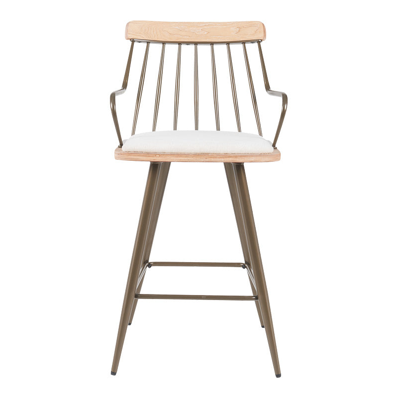 Scaun de bar cu suport Posse, metal Bronz & Lemn Wash, Alb Bej, 48x54x92 cm
