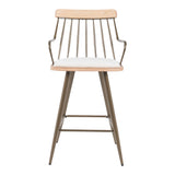 Scaun de bar cu suport Posse, metal Bronz & Lemn Wash, Alb Bej, 48x54x92 cm