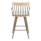 Scaun de bar cu suport Posse, metal Bronz & Lemn Wash, Alb Bej, 48x54x92 cm