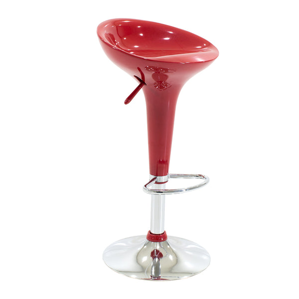 Scaun de bar Felice reglabil pe inaltime baza, rosu-crom, 40x43x84 cm