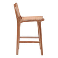 Scaun de bar inaltime medie Sponze Natural lemn de tec schelet si ratan, Natural, 40x47x89 cm, detaliu produs