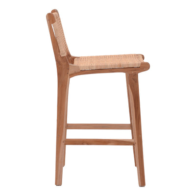 Scaun de bar inaltime medie Sponze Natural lemn de tec schelet si ratan, Natural, 40x47x89 cm, detaliu produs