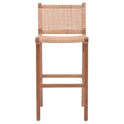 Scaun de bar inaltime medie Sponze Natural lemn de tec schelet si ratan, Natural, 40x47x89 cm, perspectiva suplimentara