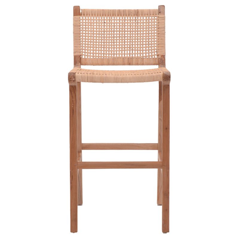 Scaun de bar inaltime medie Sponze Natural lemn de tec schelet si ratan, Natural, 40x47x89 cm, perspectiva suplimentara