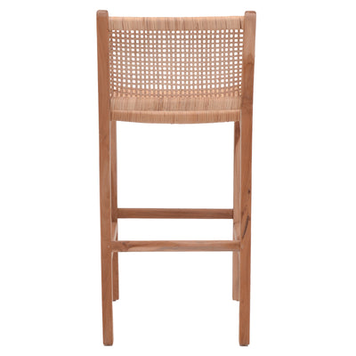 Scaun de bar inaltime medie Sponze Natural lemn de tec schelet si ratan, Natural, 40x47x89 cm, foto produs