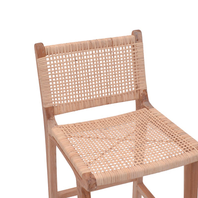 Scaun de bar inaltime medie Sponze Natural lemn de tec schelet si ratan, Natural, 40x47x89 cm, foto produs 6