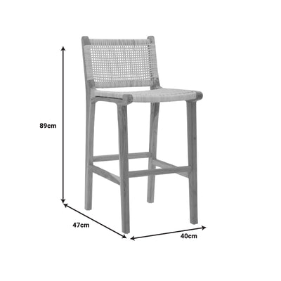 Scaun de bar inaltime medie Sponze Natural lemn de tec schelet si ratan, Natural, 40x47x89 cm, foto produs 8