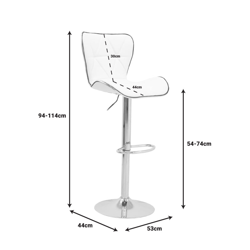 Scaun de bar Jorine reglabil pe inaltime baza alb pu-crom, 53x44x114 cm - Alb