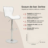 Scaun de bar Jorine reglabil pe inaltime baza alb pu-crom, 53x44x114 cm - Alb
