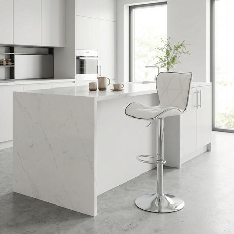 Scaun de bar Jorine reglabil pe inaltime baza alb pu-crom 53x44x114 cm