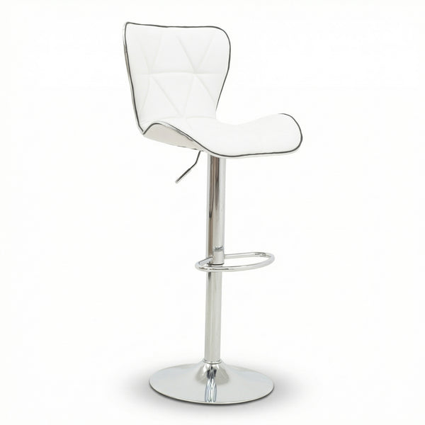 Scaun de bar Jorine reglabil pe inaltime, baza pu-crom, Alb - Negru, 53x44x114 cm