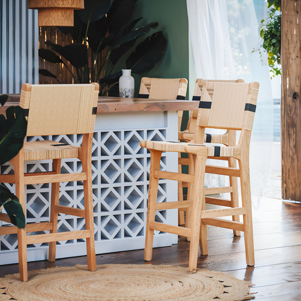 Scaun de bar Julien Natural-Natural-funie, neagra, 45x46x95 cm