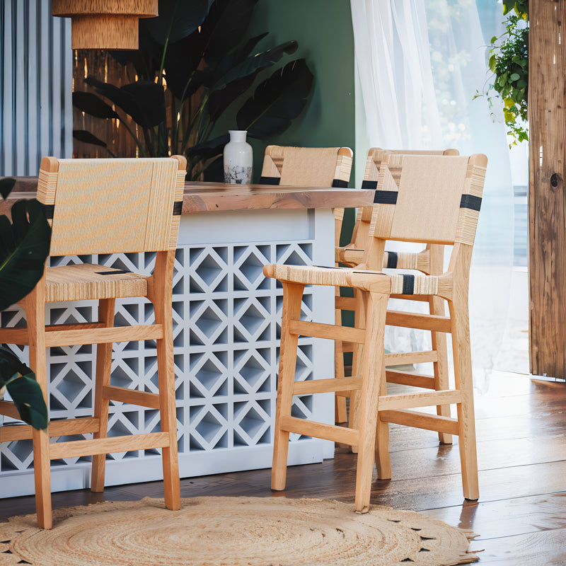Scaun de bar Julien Natural-Natural-funie, neagra, 45x46x95 cm, imagine suplimentara