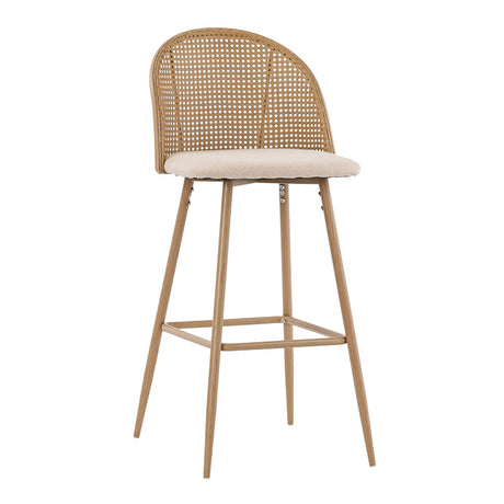 Scaun de bar Kace rattan, Negru - Natural, 43x55x102 cm