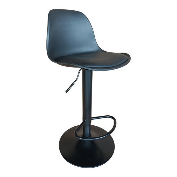 Scaun de bar Louser reglabil pe inaltime negru cu perna - baza, Alb - Negru, 44x46x114 cm