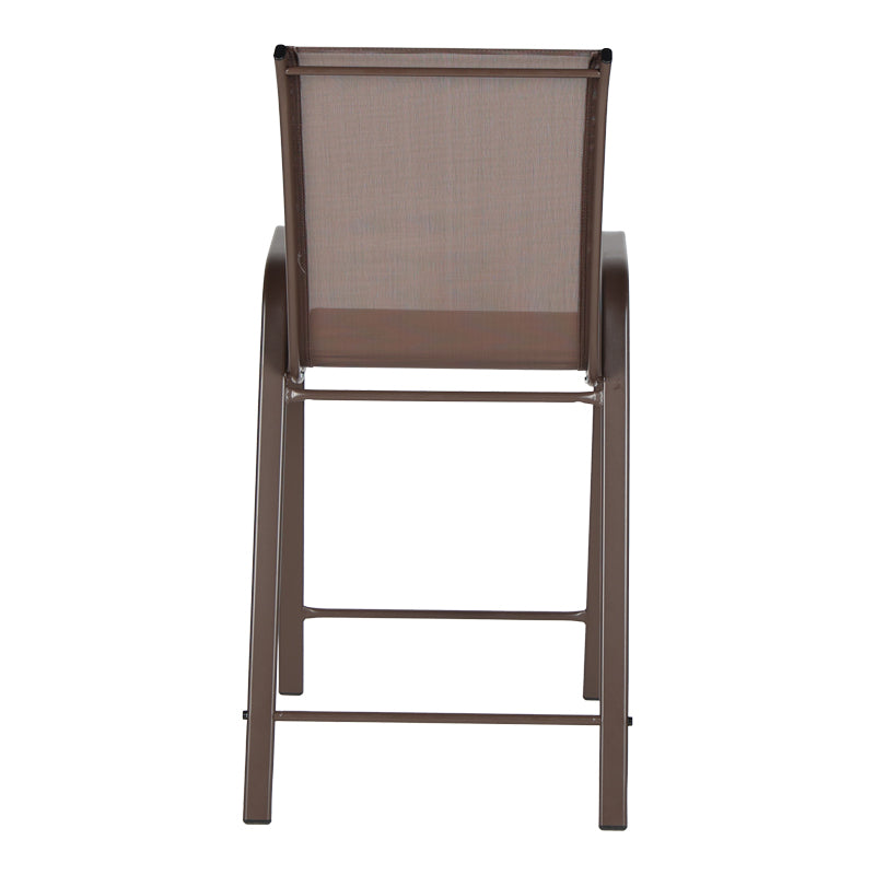 Scaun de bar mediu cu suport pentru picioare Calan, Metal-Textilenă, Maro Întunecat, Maro, 55x70x114 cm