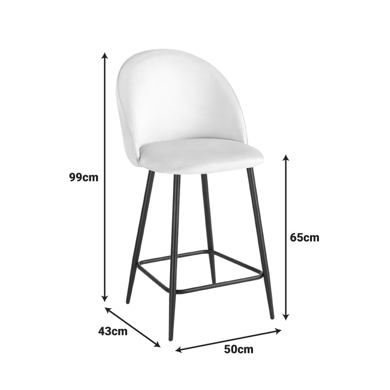 Scaun bar cu funcție reglabilă Perch, Catifea, Metal, Negru, 50x43x99 cm - Crem
