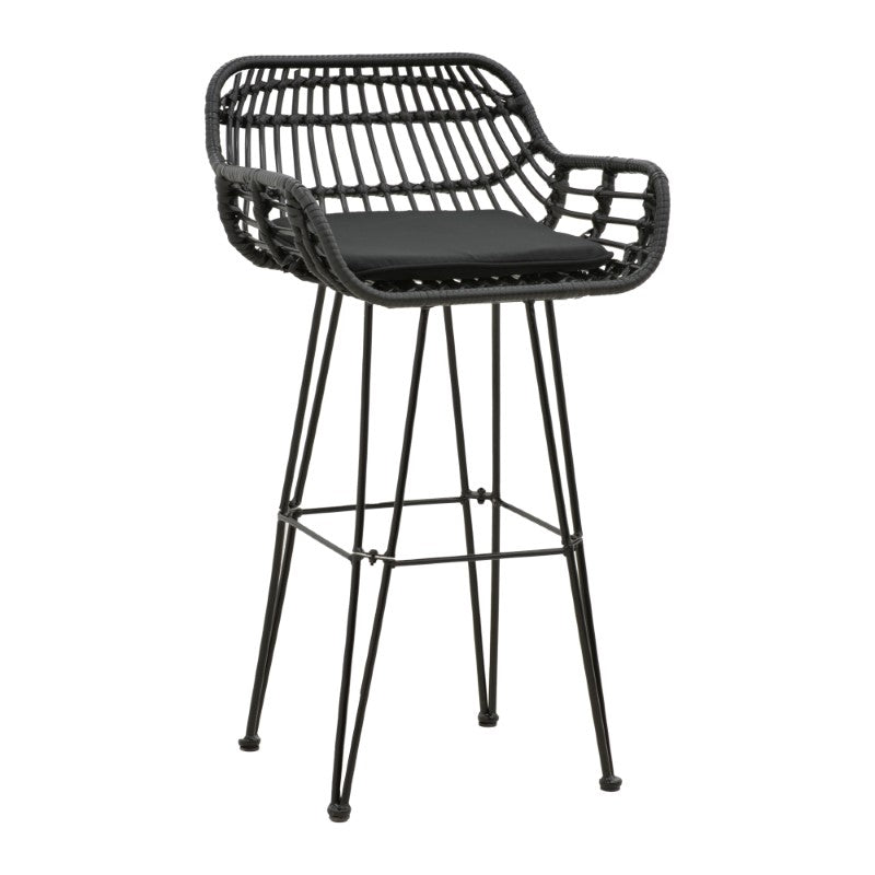 Scaun de bar Naoki cu perna pe picior negru-metal, negru, 52x50x90 cm
