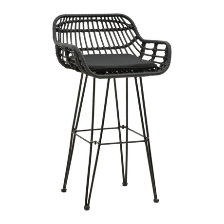 Scaun de bar Naoki cu perna pe picior negru-metal, negru, 52x50x90 cm