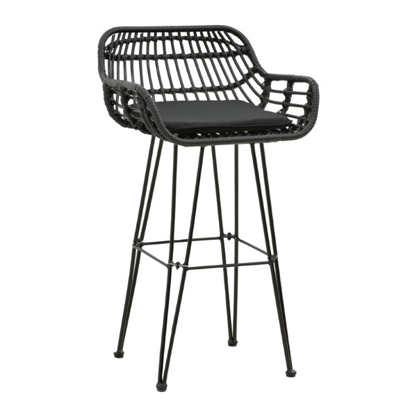 Scaun de bar Naoki cu perna pe picior negru-metal, negru, 52x50x90 cm