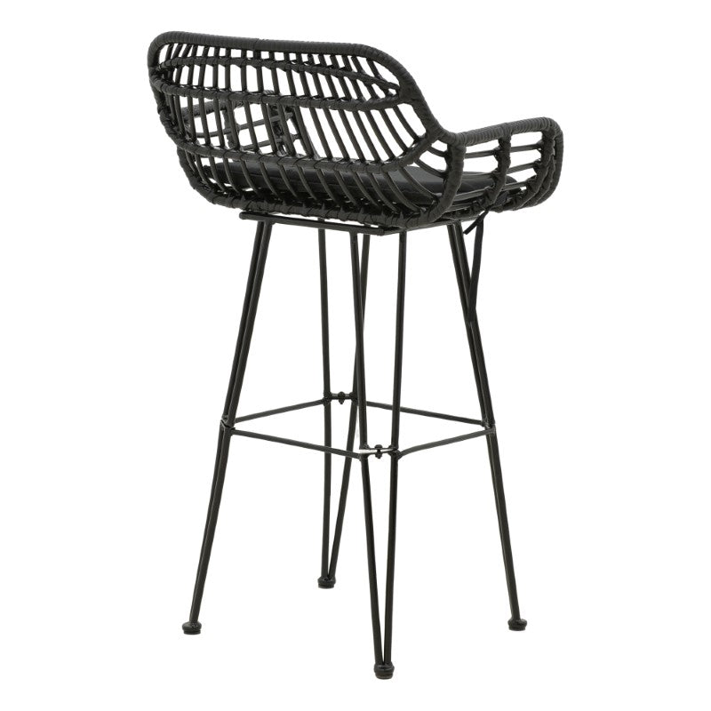 Scaun de bar Naoki cu perna pe picior negru-metal, negru, 52x50x90 cm