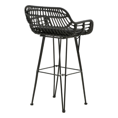 Scaun de bar Naoki cu perna pe picior negru-metal, negru, 52x50x90 cm, imagine suplimentara