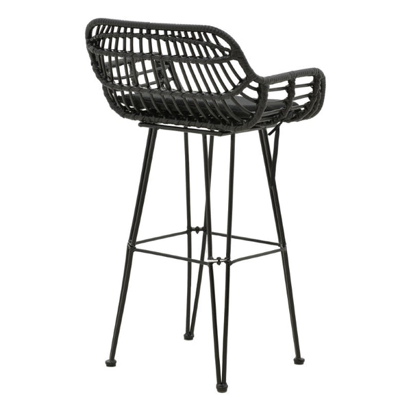 Scaun de bar Naoki cu perna pe picior negru-metal, negru, 52x50x90 cm