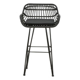 Scaun de bar Naoki cu perna pe picior negru-metal, negru, 52x50x90 cm