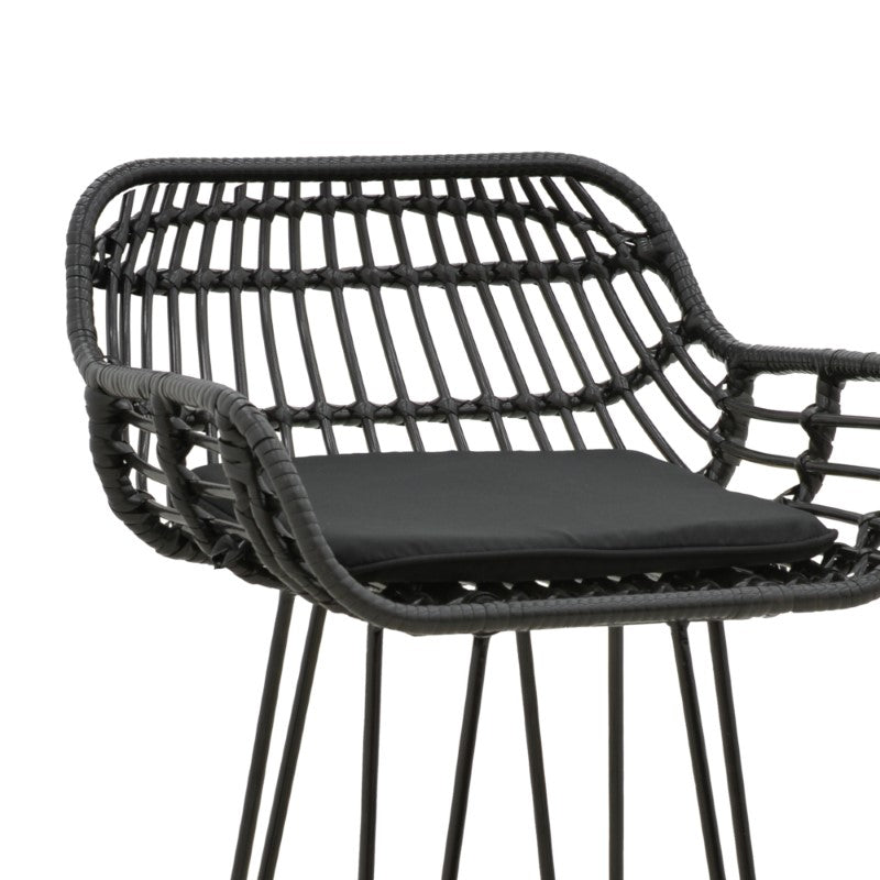 Scaun de bar Naoki cu perna pe picior negru-metal, negru, 52x50x90 cm