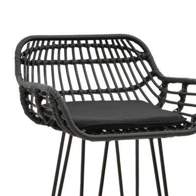 Scaun de bar Naoki cu perna pe picior negru-metal, negru, 52x50x90 cm, foto produs