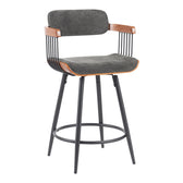 Scaun de bar rotativ Cameo, metalic, lemn nuc negru gri închis, 53x50x93 cm