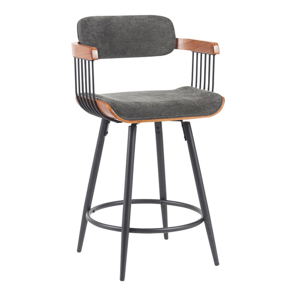 Scaun de bar rotativ Cameo, metalic, lemn, nuc negru gri închis, 53x50x93 cm