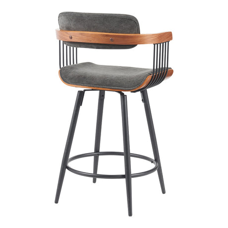 Scaun de bar rotativ Cameo, metalic, lemn, nuc negru gri închis, 53x50x93 cm