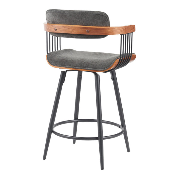 Scaun de bar rotativ Cameo, metalic, lemn, nuc negru gri închis, 53x50x93 cm