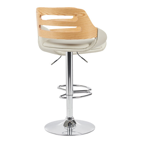 Scaun de bar rotativ Fern, Bej, Piele ecologica, Lemn gri, metal, cromat, 50x49x89-110 cm