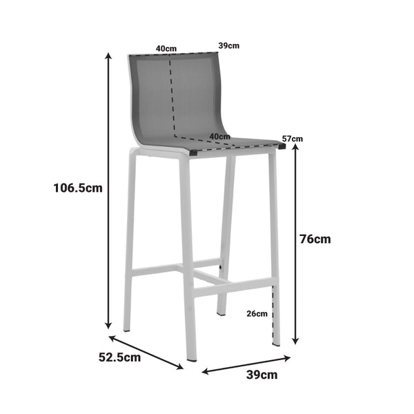 Scaun de bar Melina, aluminiu si textil, 57x52x106 cm