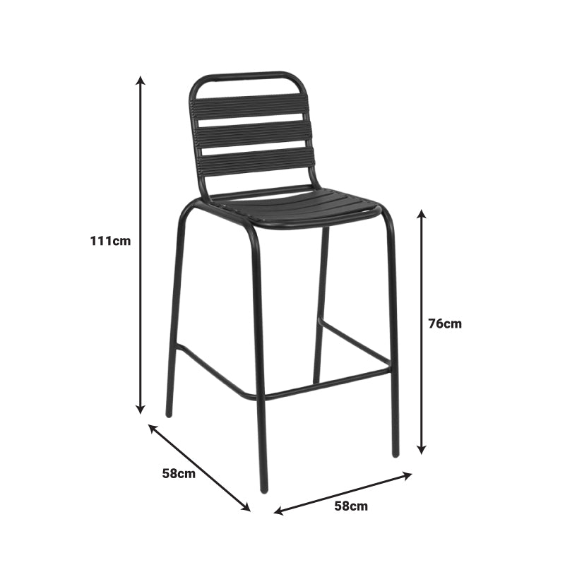 Scaun de bar Sussie metal negru cu lamele din aluminiu, 58x58x111 cm