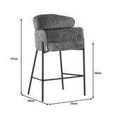 Scaun de bar Tolerse, stofa si metal, 55x60x97 cm - Gri