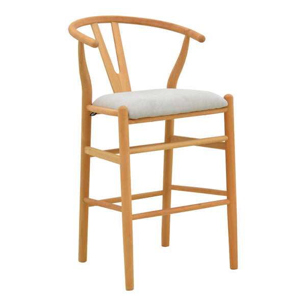 Scaun de bar Wishbone, Lemn rubberwood si stofa, 51x60x95 cm