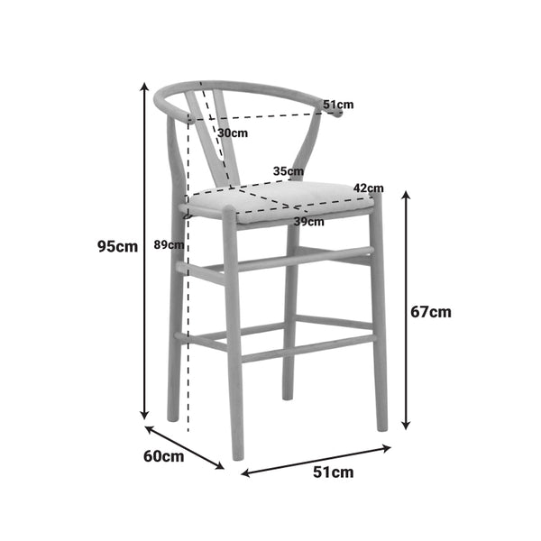 Scaun de bar Wishbone, Lemn rubberwood si stofa, 51x60x95 cm