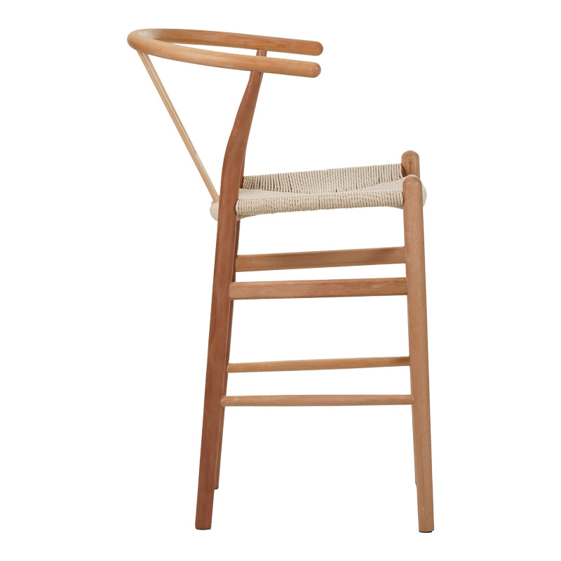 Scaun de bar Wishbone rubberwood-rope, Natural, 55x49x108 cm, detaliu produs