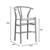 Scaun de bar Wishbone rubberwood-rope, Natural, 55x49x108 cm, foto produs 8
