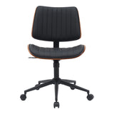 Scaun de birou Amani, piele PU si lemn, 52x54x91 cm - Negru-Nuc
