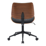 Scaun de birou Amani, piele PU si lemn, 52x54x91 cm - Negru-Nuc