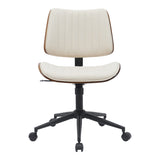Scaun de birou Amani, piele PU si lemn, 52x54x91 cm - Bej-Nuc