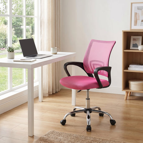 Scaun de birou cu functie de înclinare Berto II, Mesh, Roz-Negru, 60x48x85-95cm