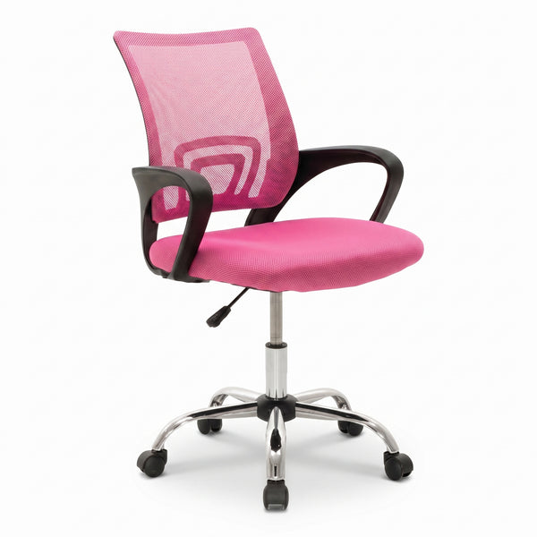 Scaun de birou cu functie de înclinare Berto II, Mesh, Roz-Negru, 60x48x85-95 cm