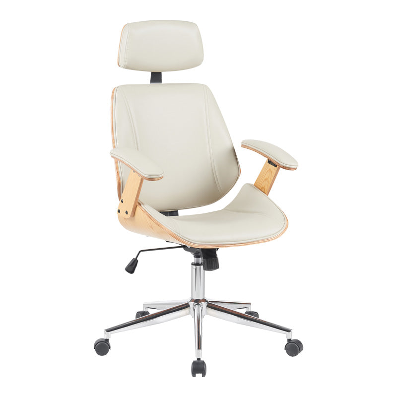 Scaun de birou directorial Fetseno, piele PU, 53x56x124 cm - Bej