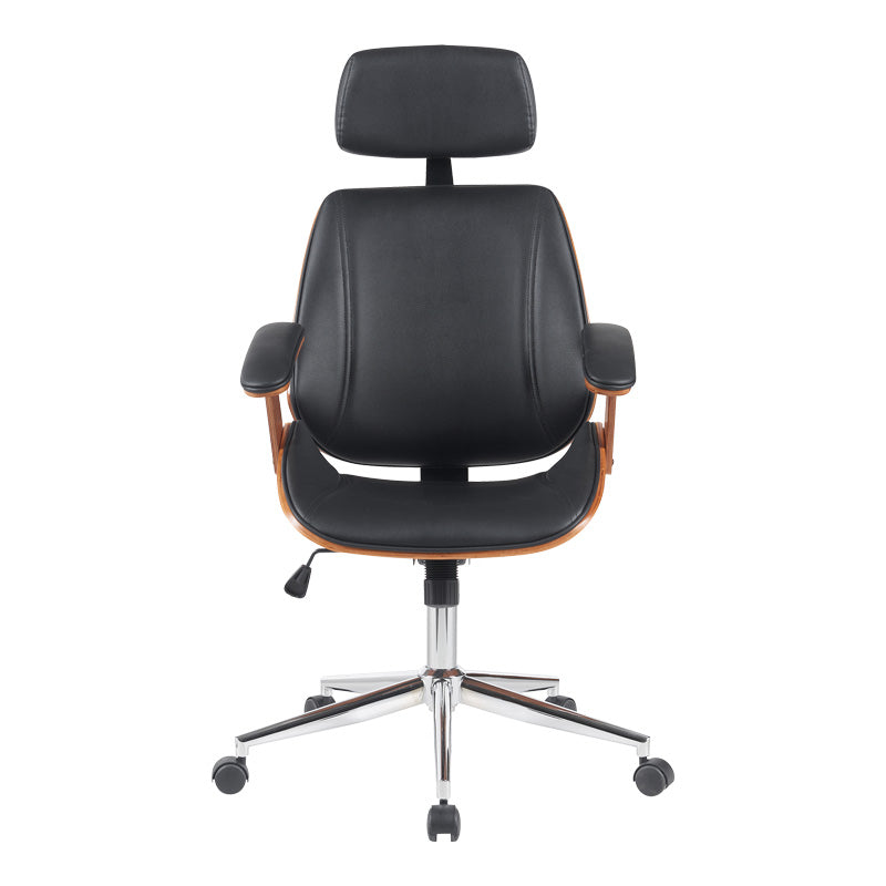 Scaun de birou directorial Fetseno, piele PU, 53x56x124 cm - Negru